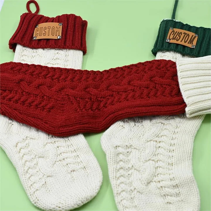 Christmas Knitted Personalized Leather Patch Stockings