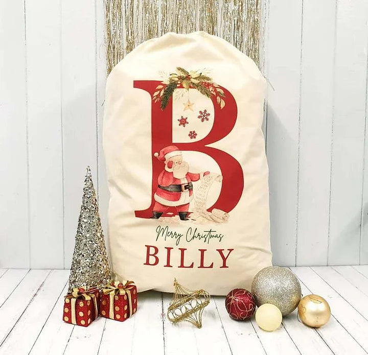 Personalized Name & lnitial Christmas Gift Sack