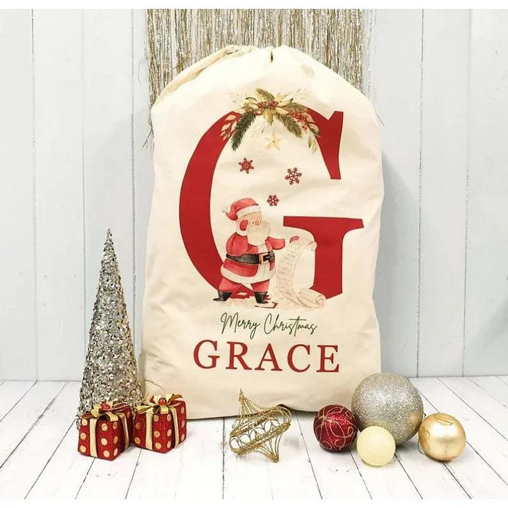 Personalized Name & lnitial Christmas Gift Sack