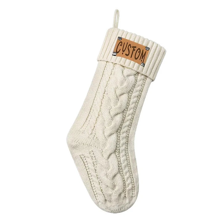 Christmas Knitted Personalized Leather Patch Stockings