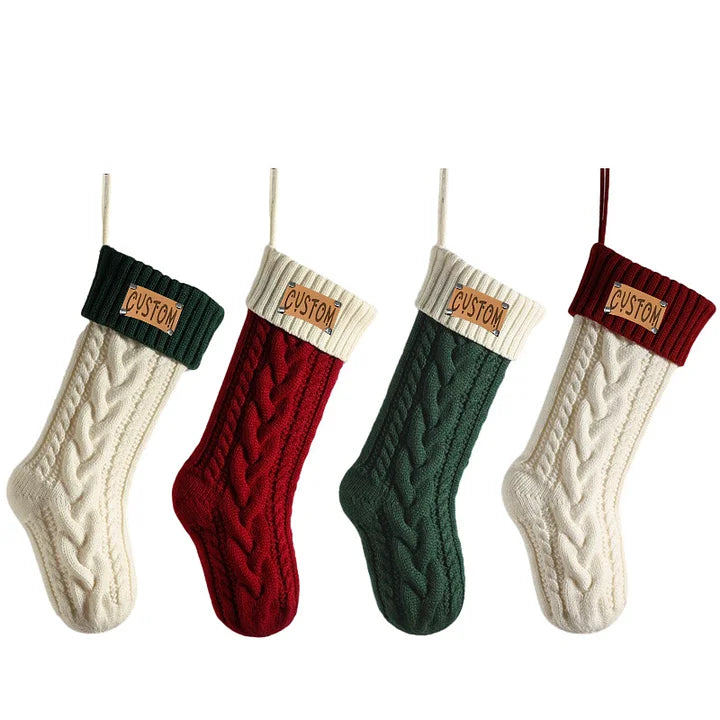 Christmas Knitted Personalized Leather Patch Stockings