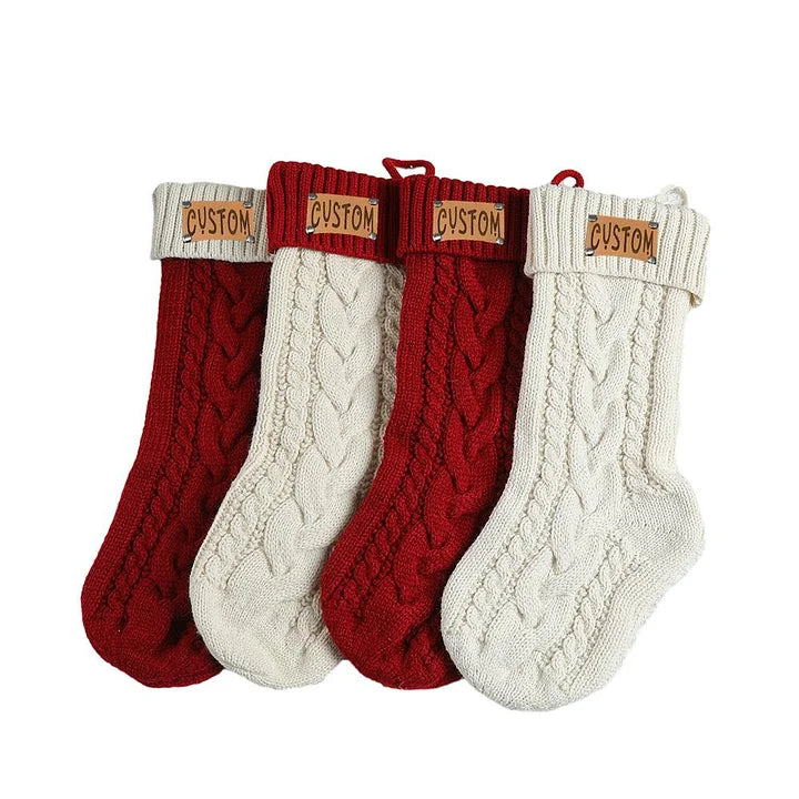 Christmas Knitted Personalized Leather Patch Stockings