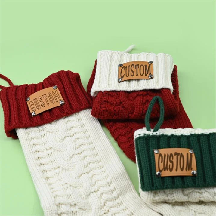 Christmas Knitted Personalized Leather Patch Stockings