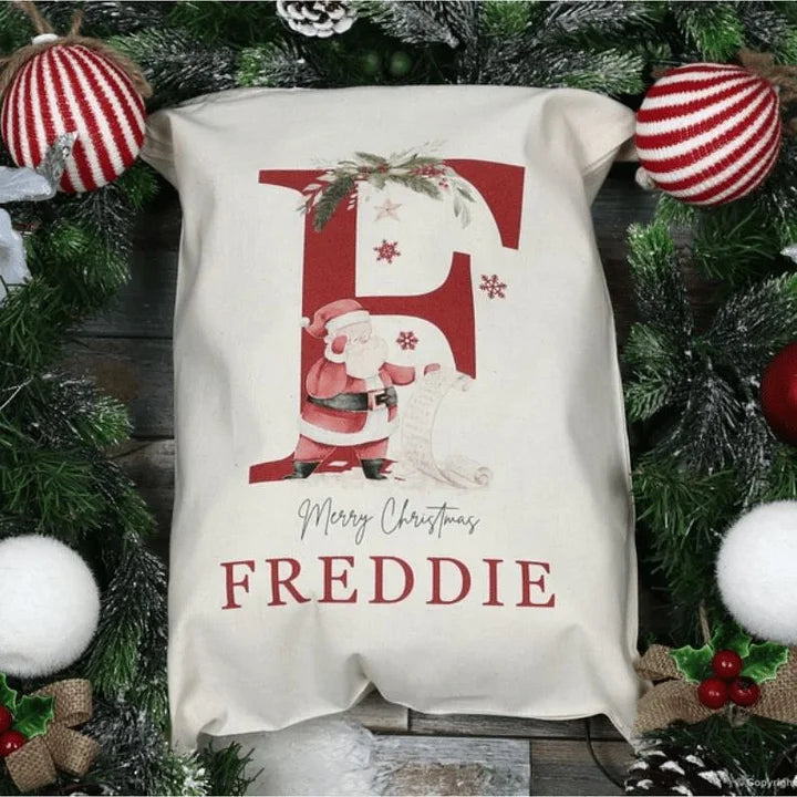 Personalized Name & lnitial Christmas Gift Sack