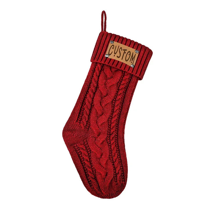 Christmas Knitted Personalized Leather Patch Stockings