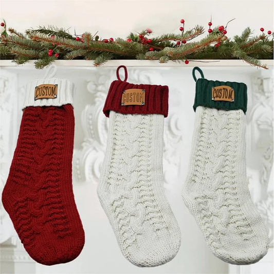 Christmas Knitted Personalized Leather Patch Stockings